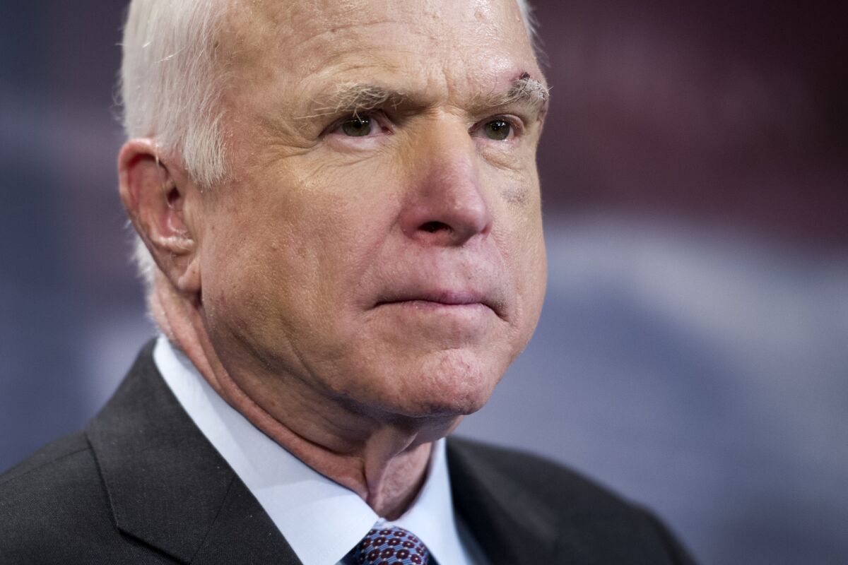 Sen. John McCain of Arizona cast a crucial vote against his party's "skinny repeal" plan to undo parts of the Affordable Care Act, which failed by a 51-49 tally.