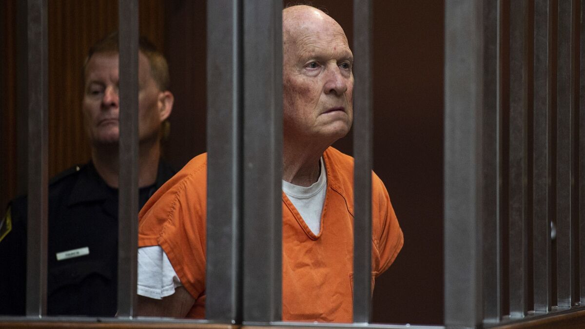Joseph James DeAngelo stands in a Sacramento court on May 29 as a judge weighs how much information to release about the arrest of the former police officer accused of being the Golden State Killer.