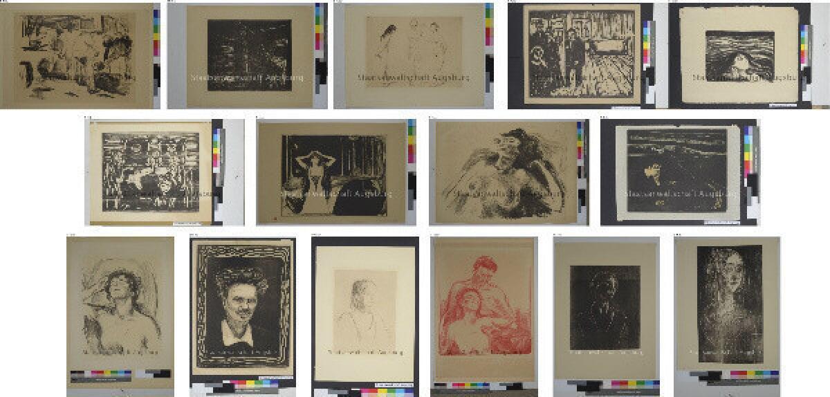 A selection of images released by German officials on Thursday show works of art believed to be by Edvard Munch that were recovered from a stash of art concealed in a Munich apartment.