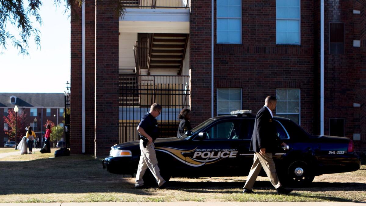 Grambling State University Police work the scene of a shooting Oct. 25 on the Louisiana campus.