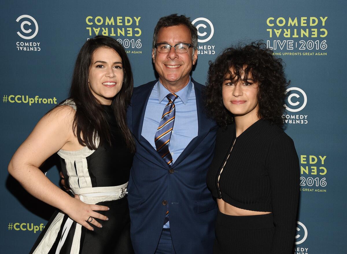 Abbi Jacobson, president of content development and original programming at Comedy Central, Kent Alterman and Ilana Glazer attend the Comedy Central Live 2016 upfront after-party in New York City.