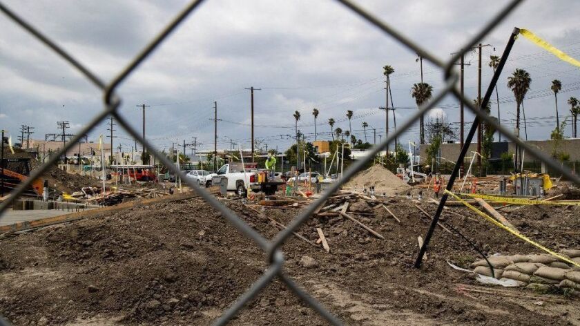 A new town-home project is under construction in Leimert Park on April 16.