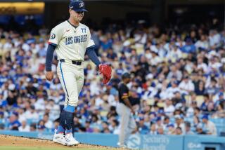 LOS ANGELES, CA - AUGUST 10, 2024: Los Angeles Dodgers starting pitcher River Ryan (77) leaves the game for a right arm injury in the fifth inning against the Pittsburgh Pirate on August 10, 2024 in Los Angeles, California. (Gina Ferazzi / Los Angeles Times)