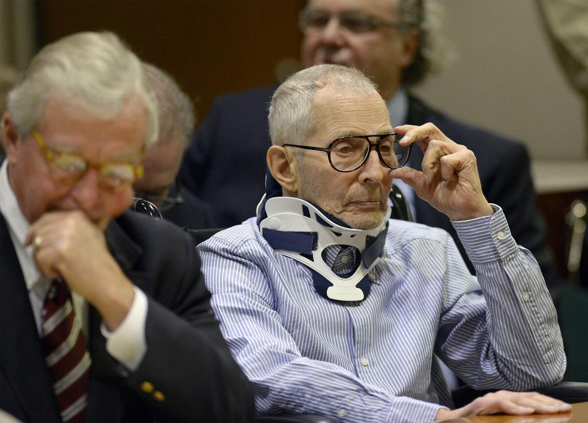 Robert Durst, right, sits with his attorney Dick DeGuerin during a long-awaited Nov. 7 court appearance.