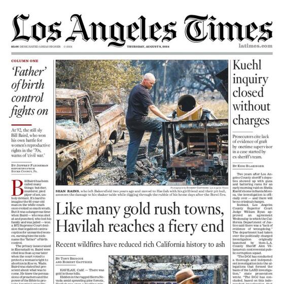 Front Page of Today's L.A. Times