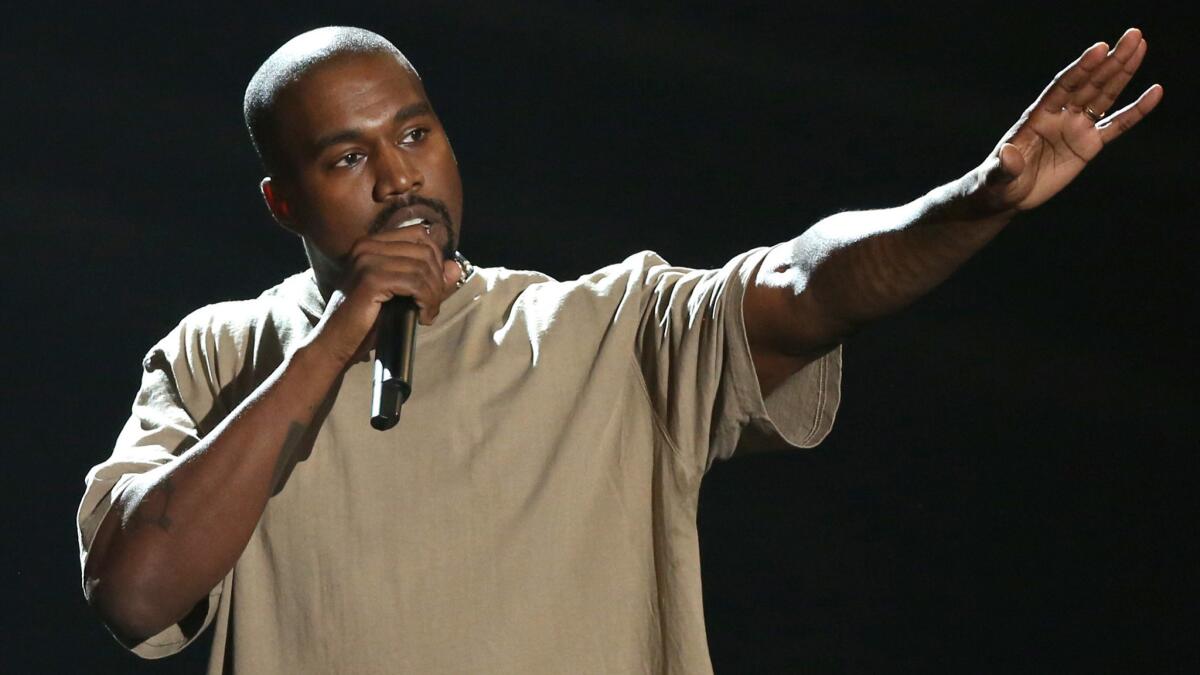 Kanye West is shown at the 2015 MTV Video Music Awards.