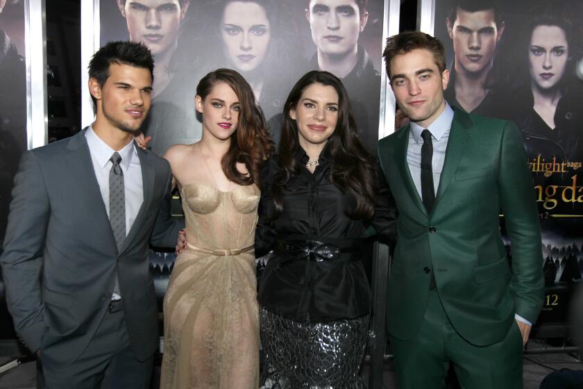 From left, Taylor Lautner, Kristen Stewart, author Stephenie Meyer and Robert Pattinson at the premiere of "The Twilight Saga: Breaking Dawn Part II."