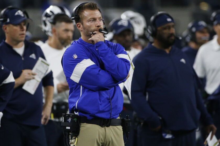 Rams coach Sean McVay looks on during a game against the Cowboys on Dec. 15 at AT&T Stadium.