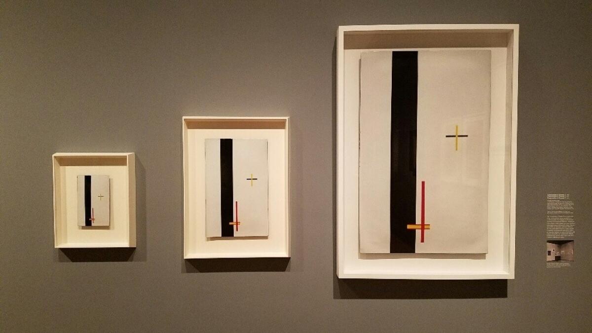 Laszlo Moholy-Nagy's so-called "telephone paintings," industrially manufactured in 1923, were ordered in baked enamel on copper in small, medium and large.