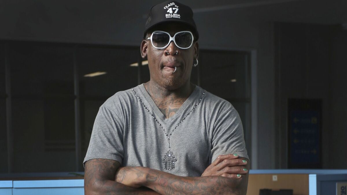 Former basketball star Dennis Rodman, pictured in June, pleaded guilty Monday to charges stemming from a DUI arrest in Newport Beach and was immediately sentenced to probation.