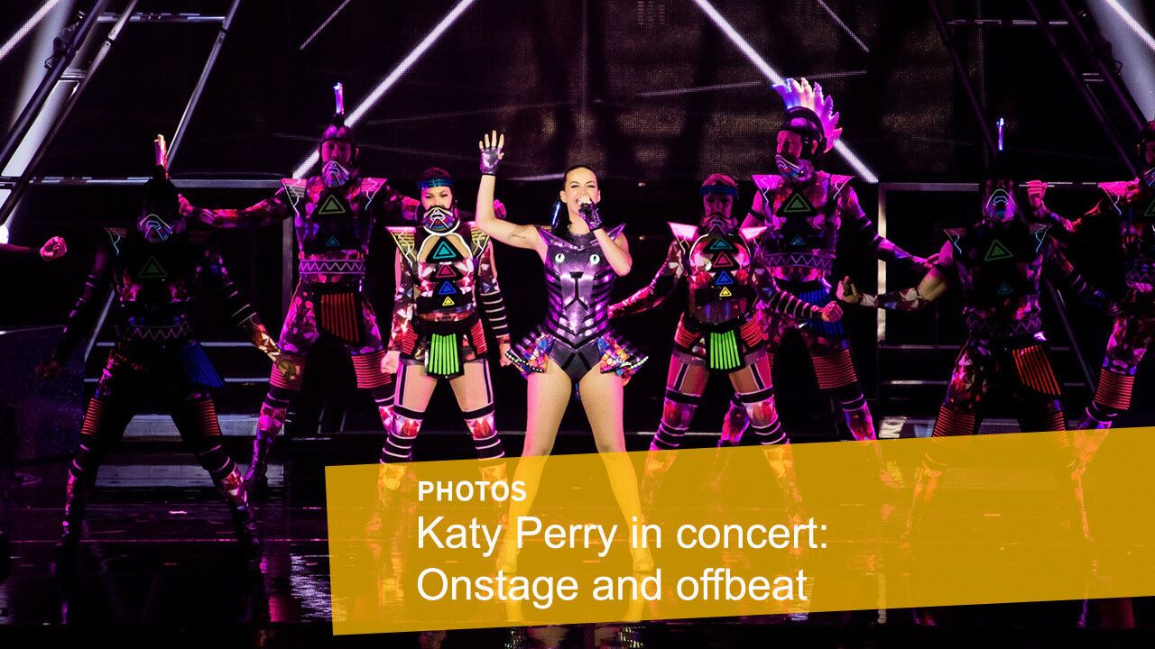 Katy Perry gets futuristic for her audience during her "Prismatic" world tour concert at Cotai Arena Macau, China.