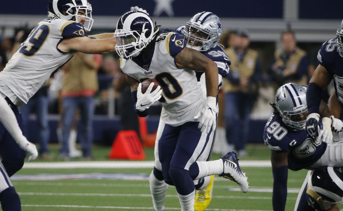 The Rams' Todd Gurley did not find much running room against the Dallas Cowboys.