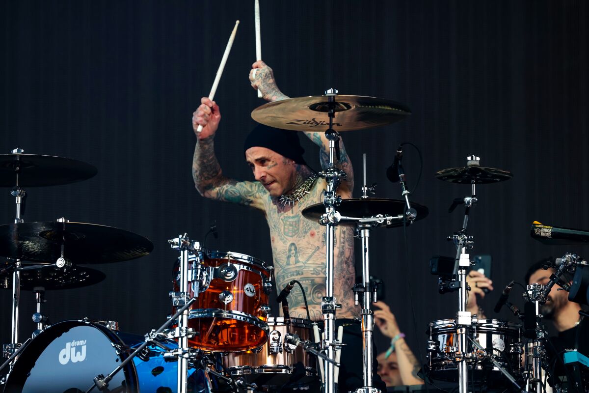 Travis Barker of Blink-182 performs at Coachella.