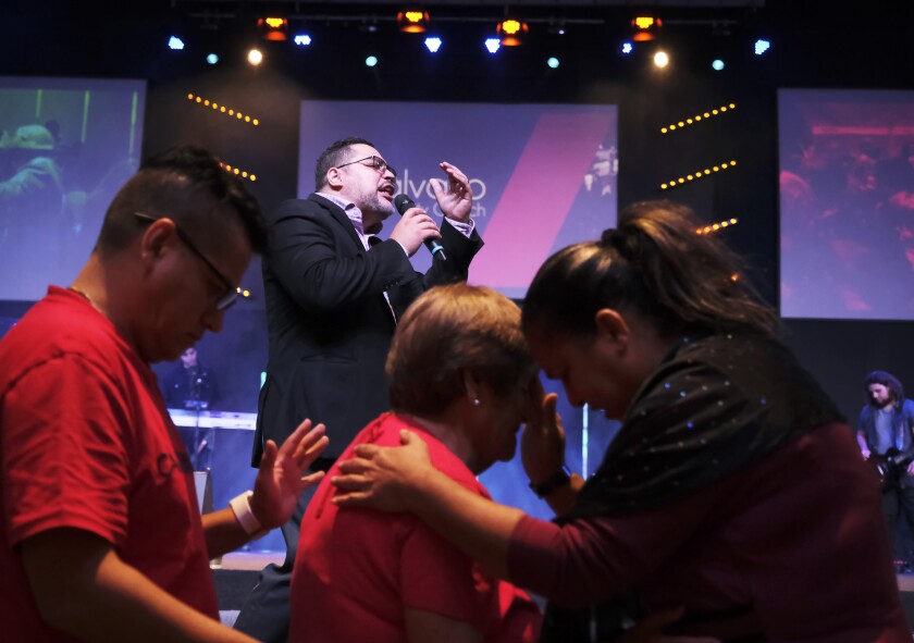 The Rev. Gabriel Salguero preaches at Calvario City Church in Orlando, Fla.