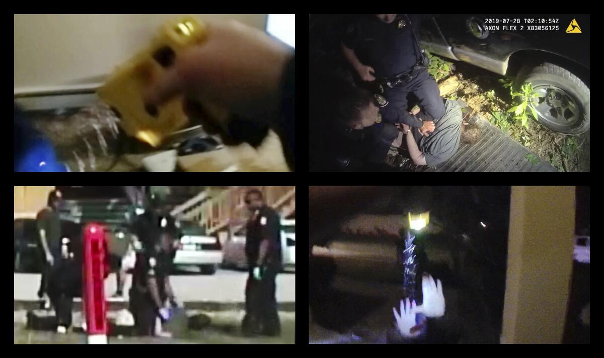 Esta combinación de fotogramas muestra interacciones de la policía con Jeffrey Melvin 