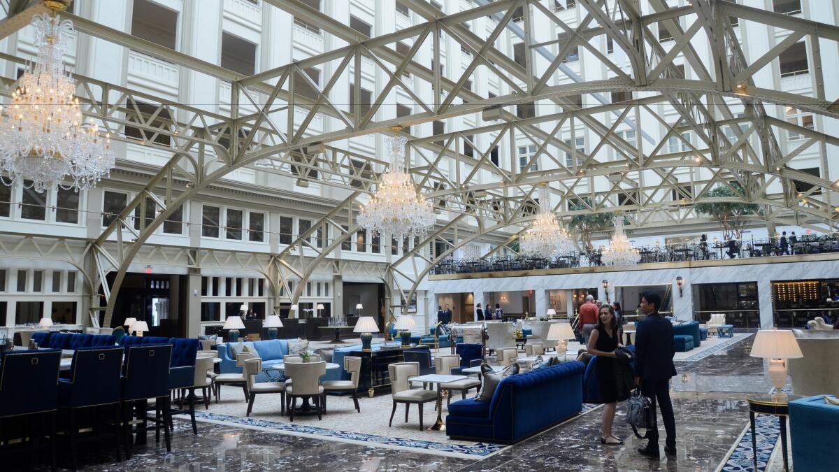 The Trump International Hotel, on Pennsylvania Avenue in northwest Washington, D.C., opened in September 2016 in the revamped Old Post Office building.