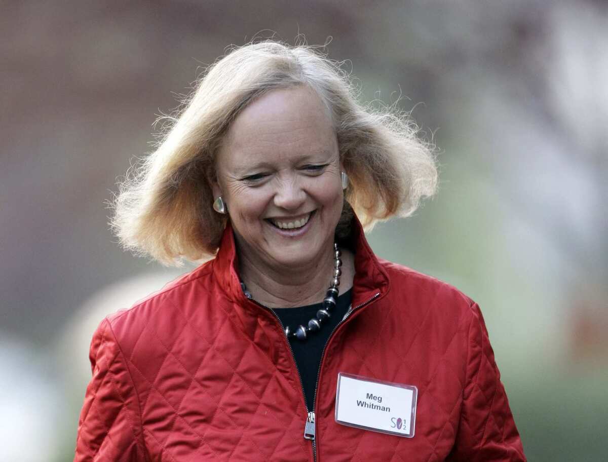 Hewlett-Packard CEO Meg Whitman arrives at the Allen & Co. Sun Valley Conference in Sun Valley, Idaho.
