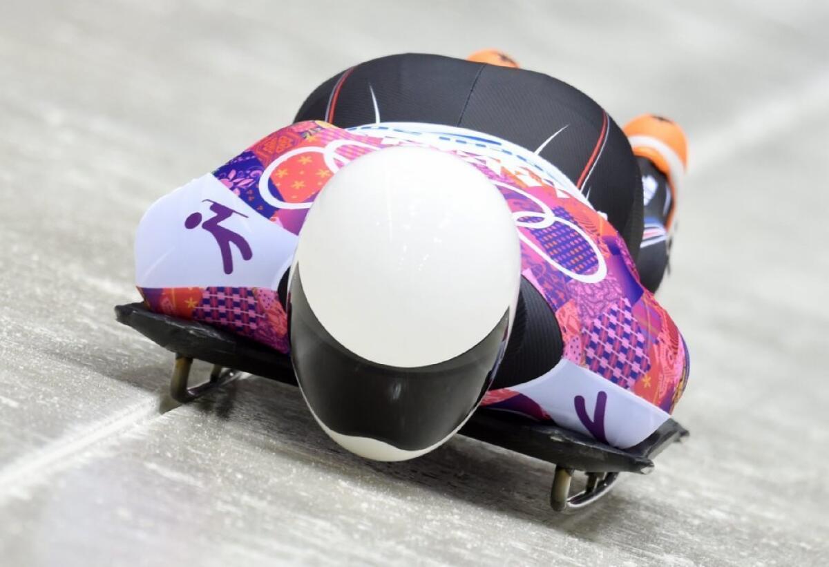 Matt Antoine of the U.S. competes in the men's skeleton.