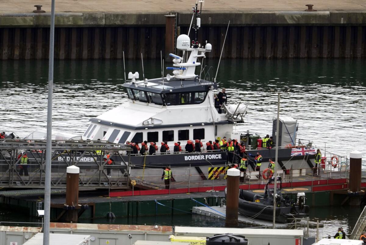 A Border Force boat at a dock in Britain.