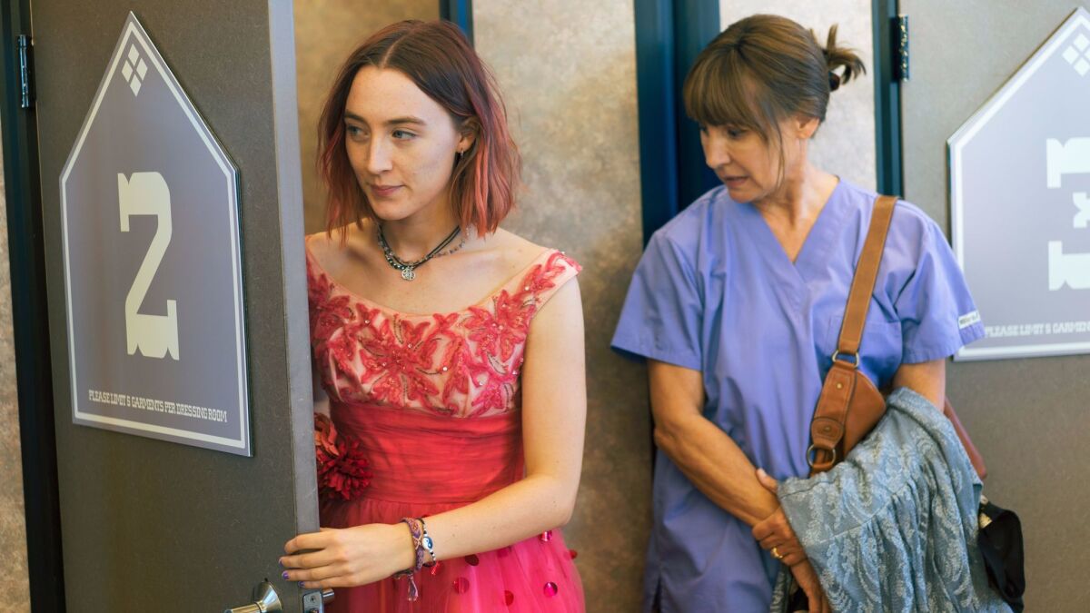 As Lady Bird, Ronan tries on prom dresses with her mom, played by Laurie Metcalf.