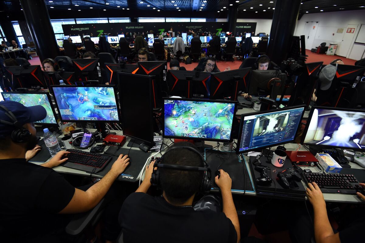 League of Legends players take part in a live streaming event in Montpellier, France, in September.