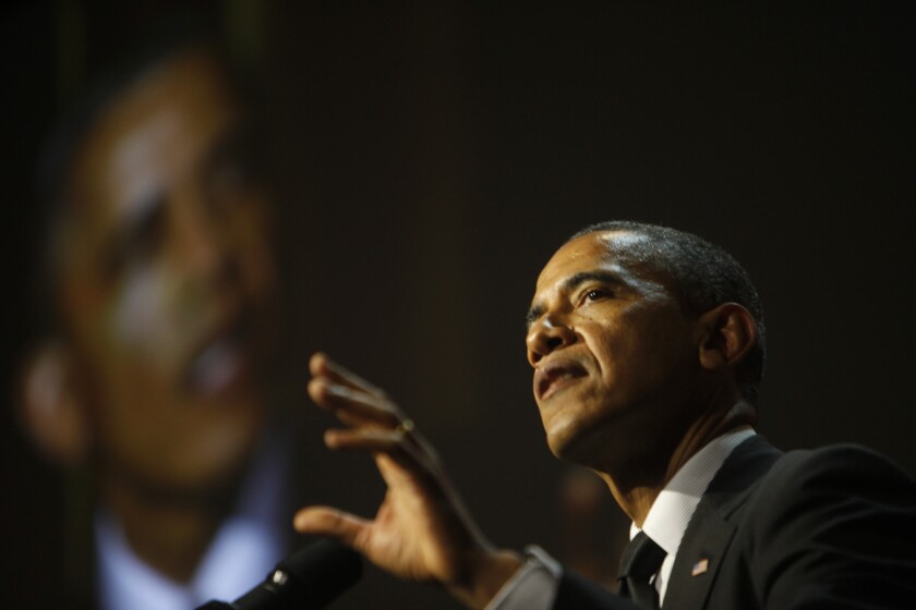 President Obama delivers a speech in California in May.