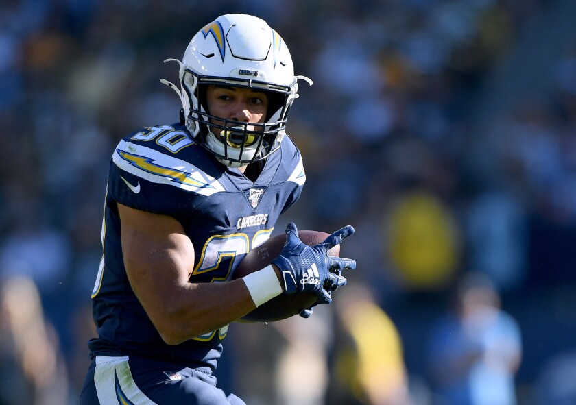 Chargers running back Austin Ekeler had 92 receptions last season, but only one came on a pass from Tyrod Taylor, who is scheduled to be the starter in 2020.