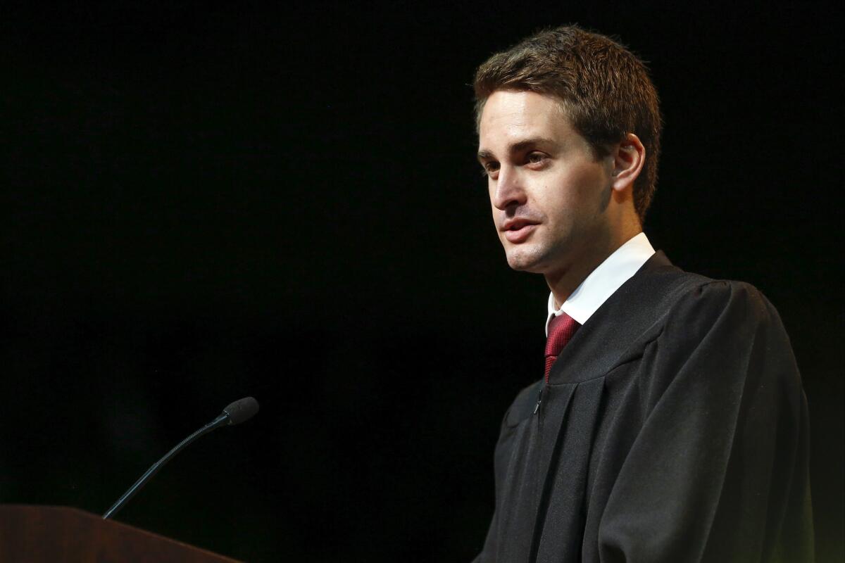 Snapchat co-founder and Chief Executive Evan Spiegel gives a commencement address to the USC Marshall School of Business at the Galen Center on May 15.
