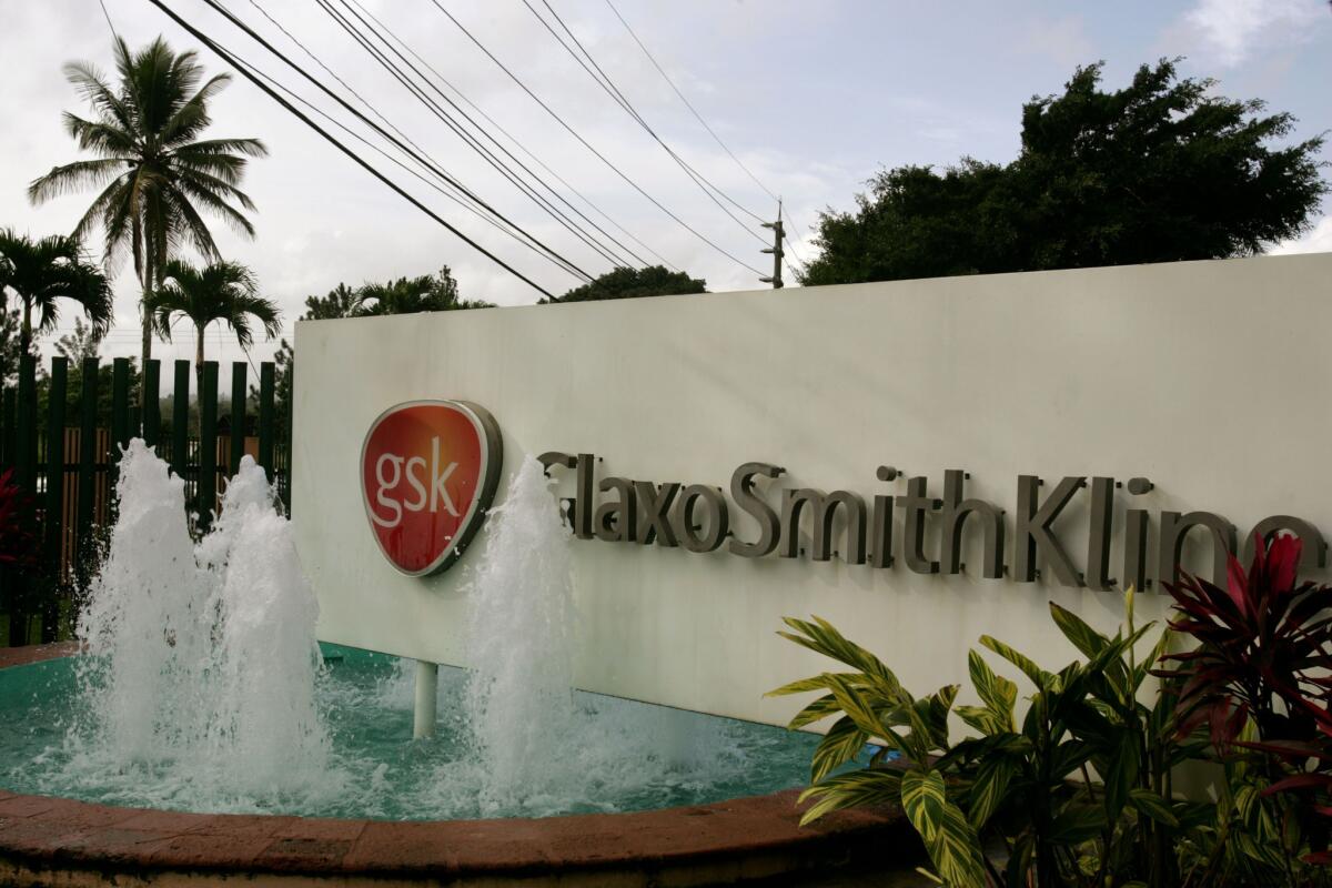A GlaxoSmithKline sign at the entrance to a factory in Cidra, Puerto Rico.