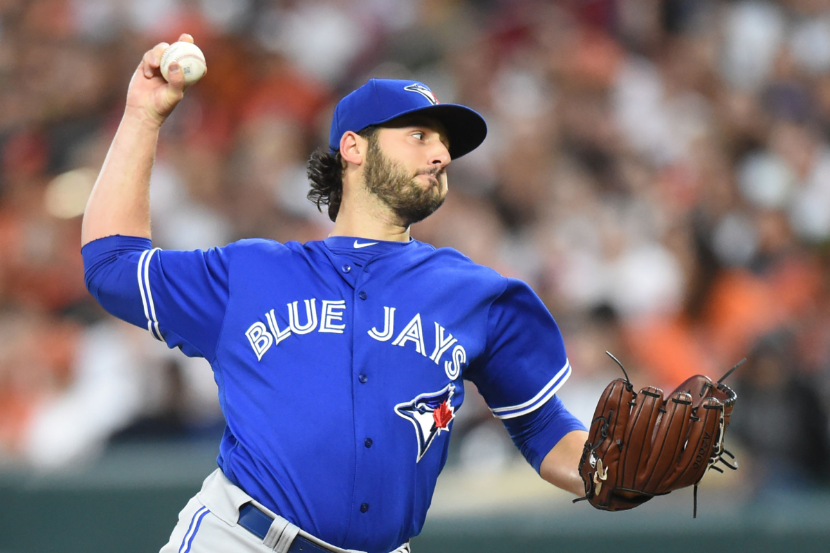 Mike Bolsinger pitches for the Toronto Blue Jays in May 2017.