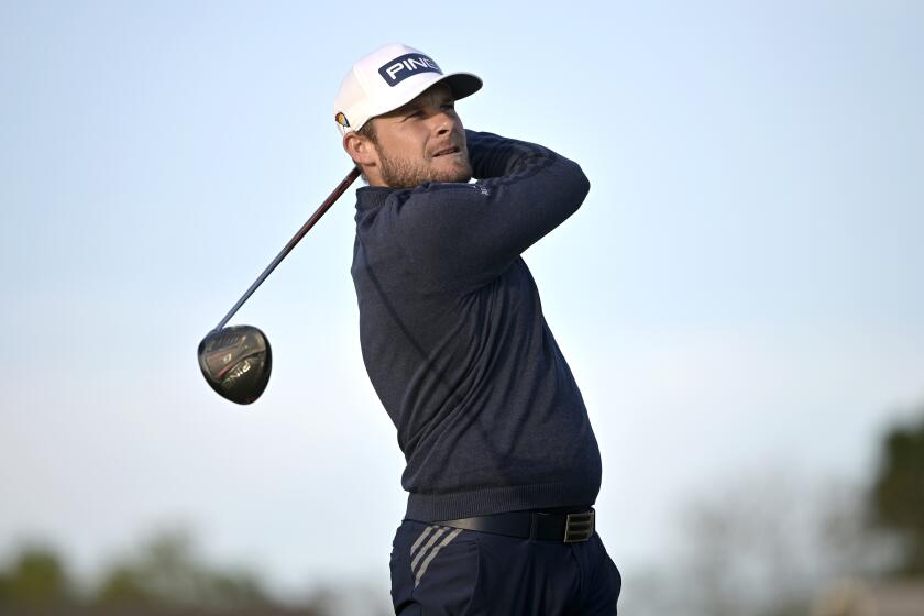 Tyrrell Hatton, of England, tees off on the 16th hole during the third round of the Arnold Palmer Invitational golf tournament, Saturday, March 7, 2020, in Orlando, Fla. (AP Photo/Phelan M. Ebenhack)