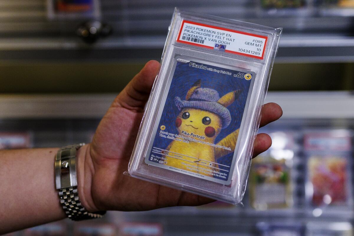 A Van Gogh Pikachu Pokemon card sells for $2,000 at RWT Collective in the Sawtelle neighborhood of Los Angeles.