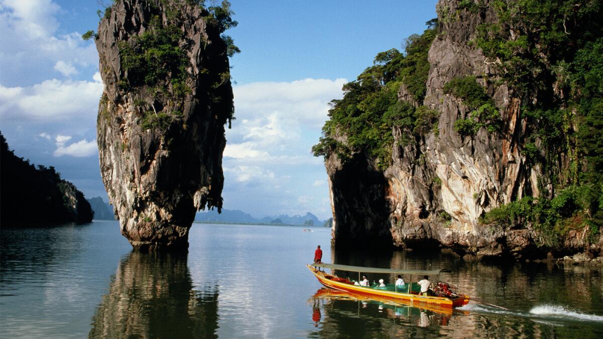 A tourist boat at Ko Khao Phing Kan, also known as James Bond Island after the 1974 filming of "The Man With the Golden Gun."