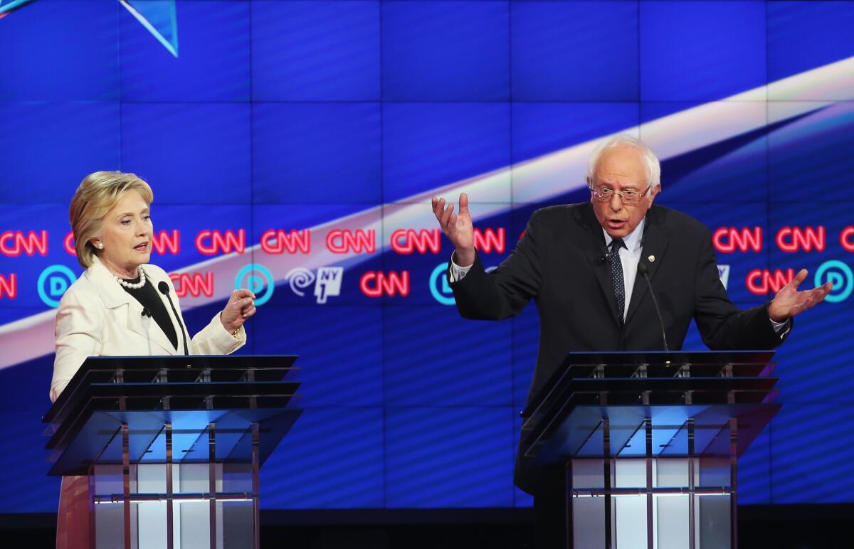 Democratic candidates Hillary Clinton and Bernie Sanders sound off at the CNN debate April 14 in New York.