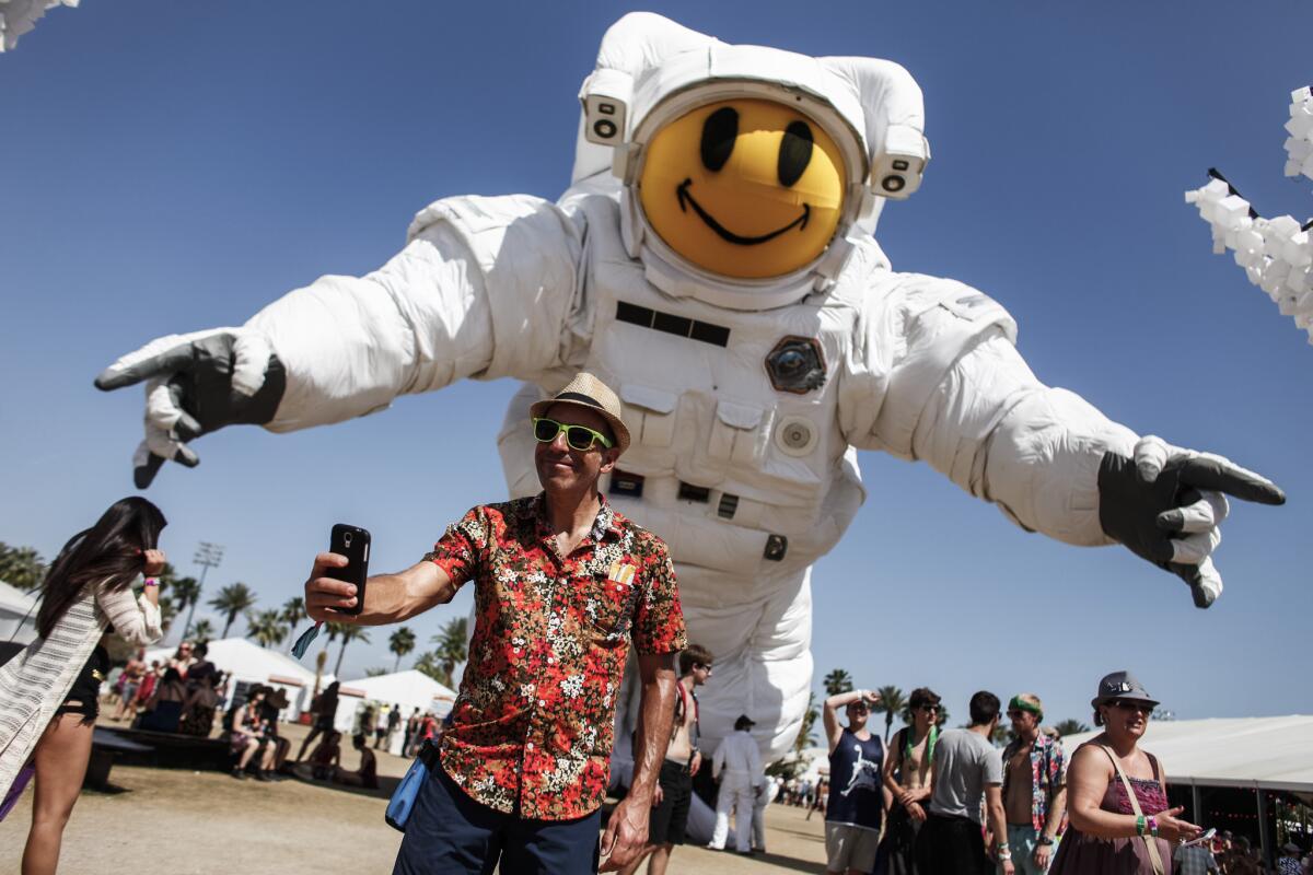 One giant leap for Coachella? Last year's festival featured a smiling face on Escape Velocity, an art piece, by Poetic Kinetics.