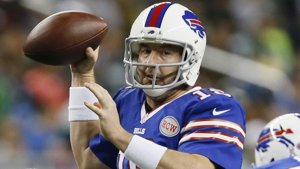 Buffalo Bills quarterback Kyle Orton passes during a 38-3 victory over the New York Jets in Detroit on Monday.