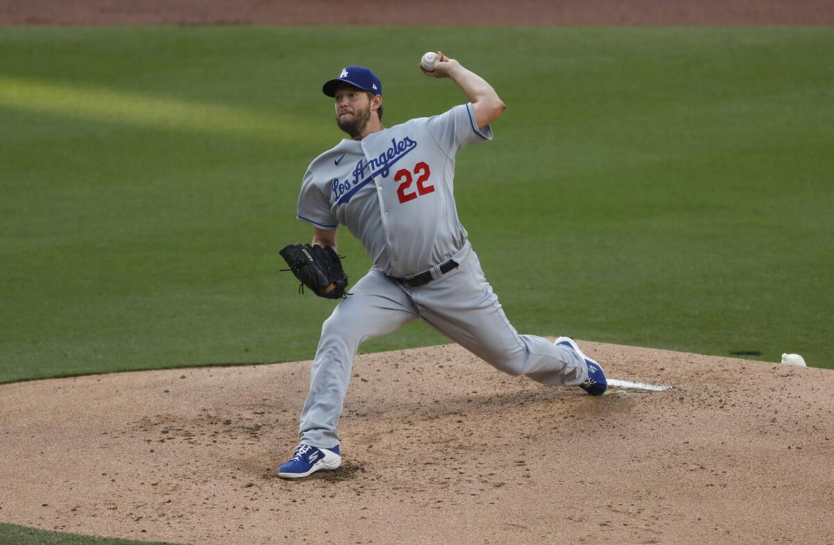 Dodgers starter Clayton Kershaw pitched six scoreless innings Saturday night, giving up two hits.