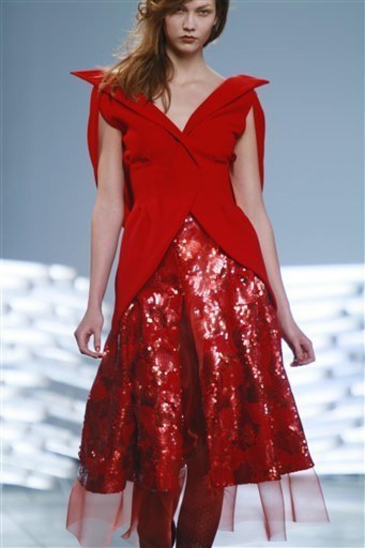 Fashion from the fall 2011 collection of Rodarte is modeled on Tuesday, Feb. 15, 2011 in New York. (AP Photo/Bebeto Matthews)