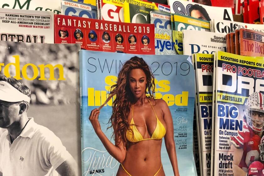 NEW YORK, NY - MAY 28: Copies of the Sports Illustrated Swimsuit Edition sit for sale on a shelf at a bookstore, May 28, 2019 in New York City. Media company Meredith announced on Monday that it has agreed to sell the Sports Illustrated magazine brand to U.S-based entertainment company Authentic Brands Group for $110 million. (Photo by Drew Angerer/Getty Images) ** OUTS - ELSENT, FPG, CM - OUTS * NM, PH, VA if sourced by CT, LA or MoD **