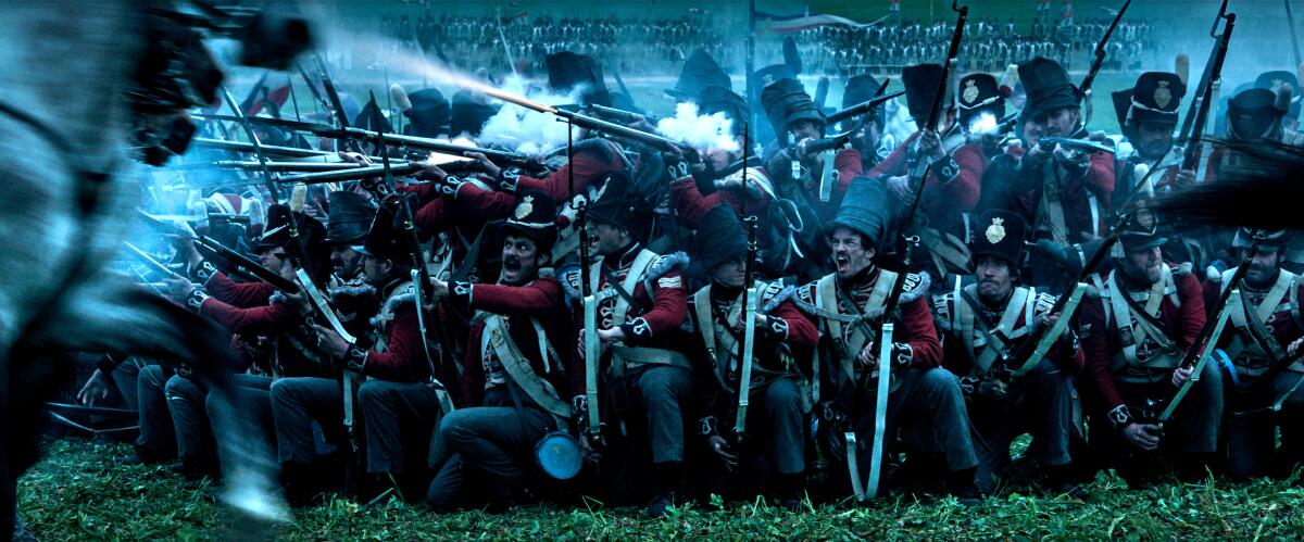 British soldiers in formation in a scene from "Napoleon."