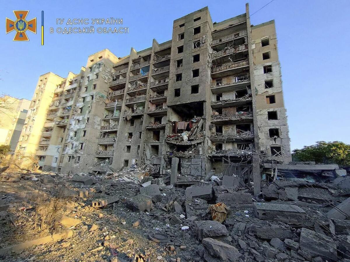 Damaged residential building in Odesa, Ukraine