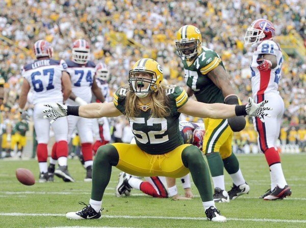 Green Bay linebacker Clay Matthews' legs are intact during this 2010 game against the Buffalo Bills -- and they still are now, contrary to a hoax circulating online over the weekend.