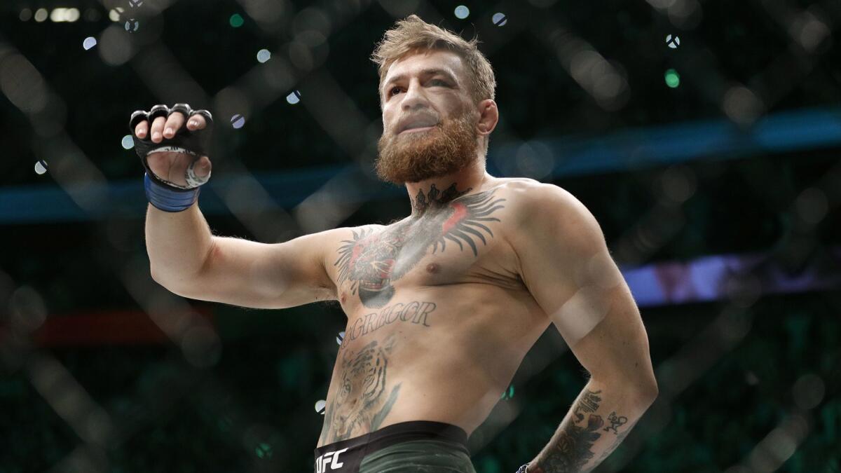 Conor McGregor walks in the cage before his fight with Khabib Nurmagomedov at UFC 229 in October.