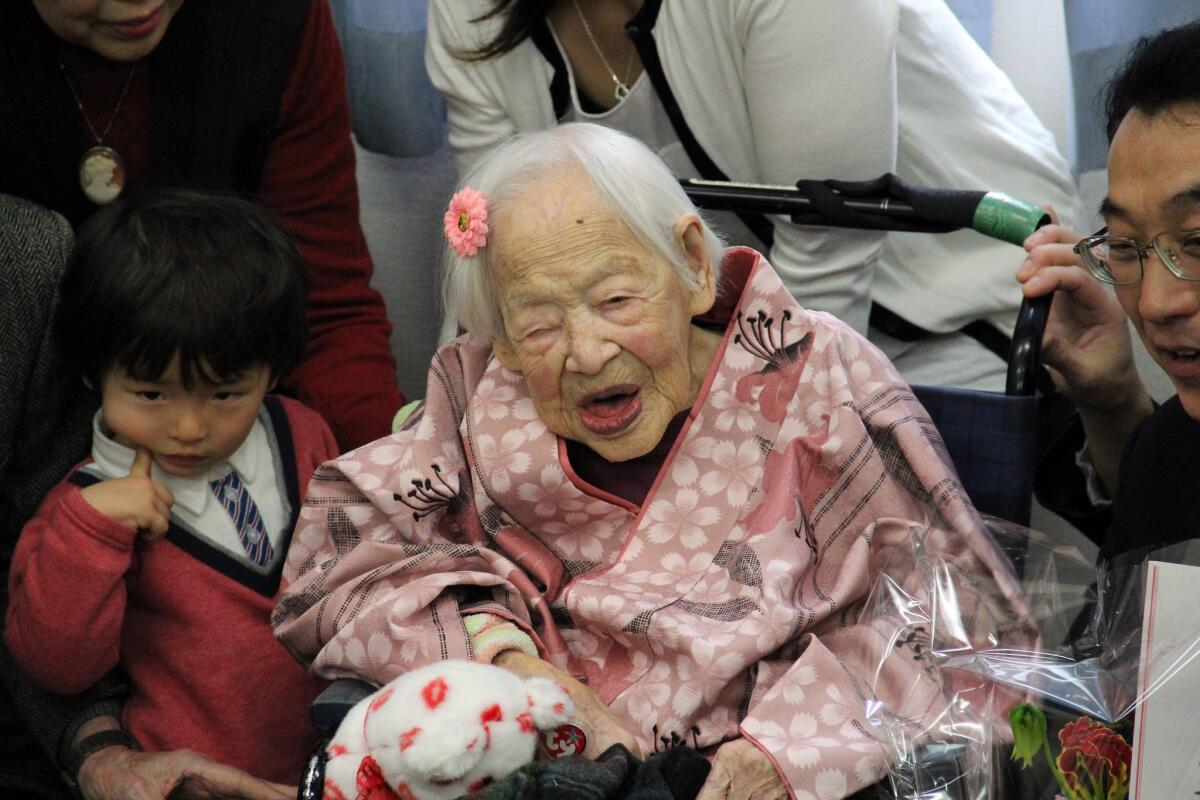 Misao Okawa celebrated her 117th birthday at Kurenai Nursing Home in Osaka, western Japan, pictured March 4, 2015. She died April 1.