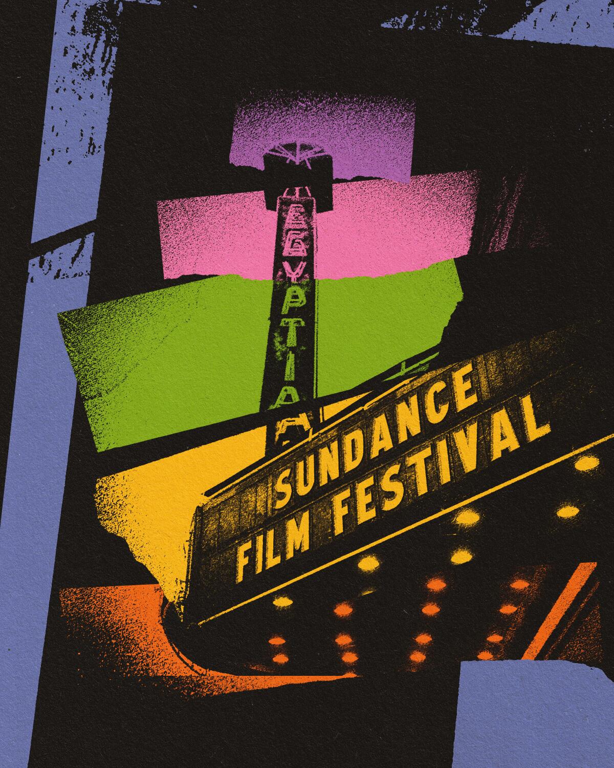 A photo collage of the Egyptian Theater Sundance Film Festival marquee. 