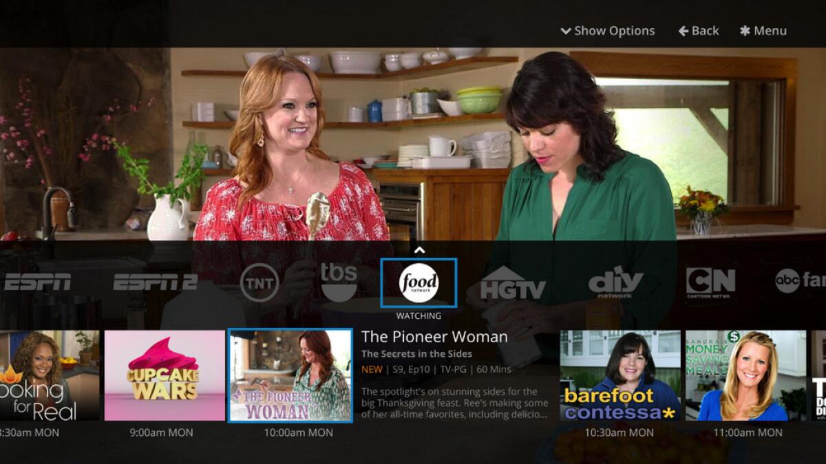 A screen shot from the program guide for Dish Network's forthcoming Sling TV service.