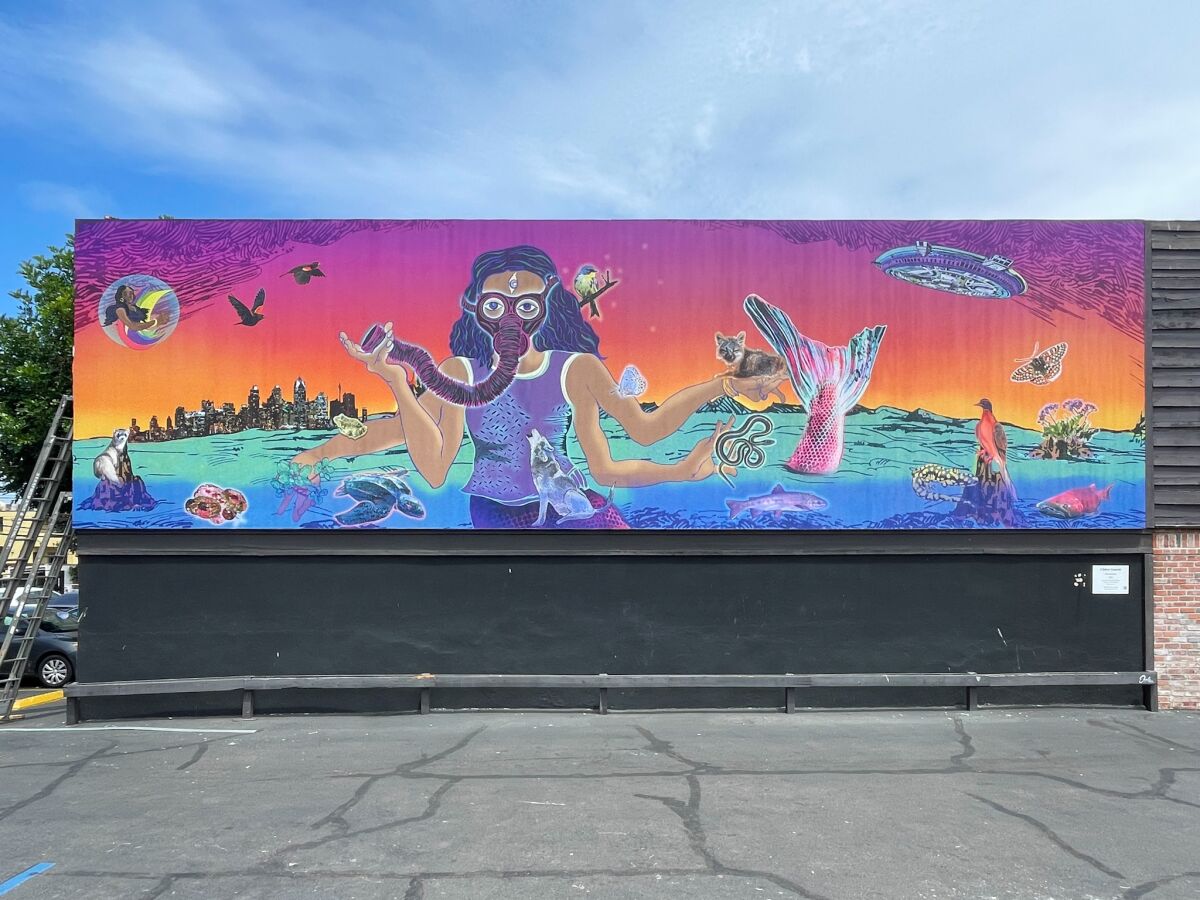 "Resurgence” by artist Chitra Ganesh is on view at 7540 Fay Ave. in La Jolla.