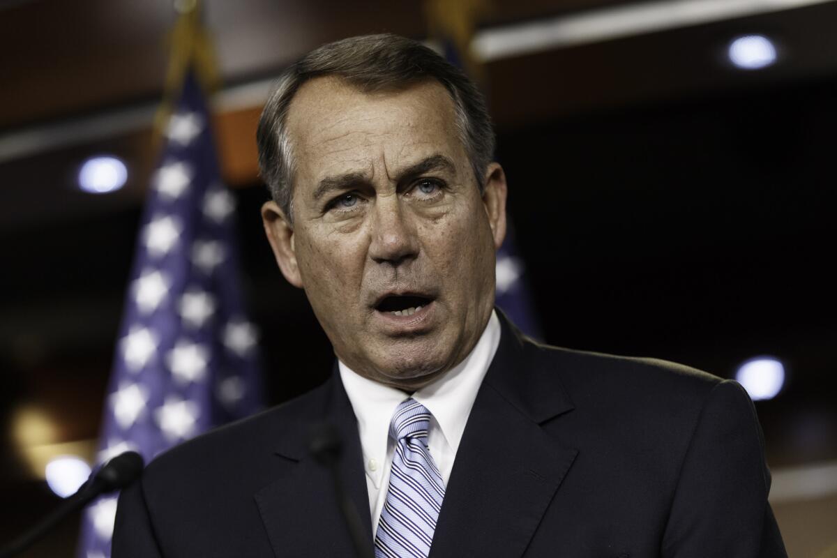 Speaker John A. Boehner said Wednesday that the Republican-controlled House will file a lawsuit accusing President Obama of failing to carry out the laws passed by Congress.