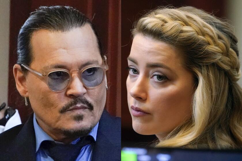 Two separate photos of a man in tinted glasses and a woman with braided blond hair