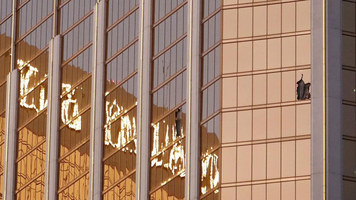 Gunman Stephen Paddock broke through a window on the 32nd floor of the Mandalay Bay hotel to fire on an outdoor concert on Oct. 1.